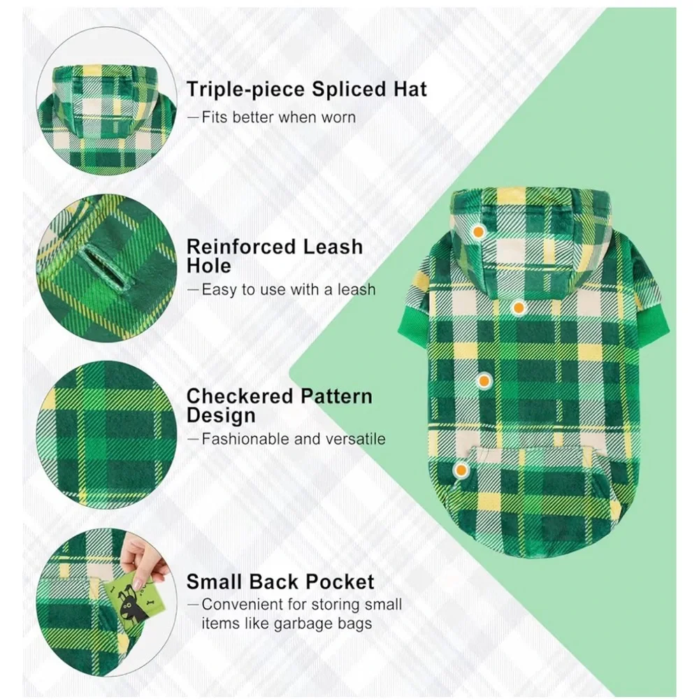 Green Plaid Dog Hoodie